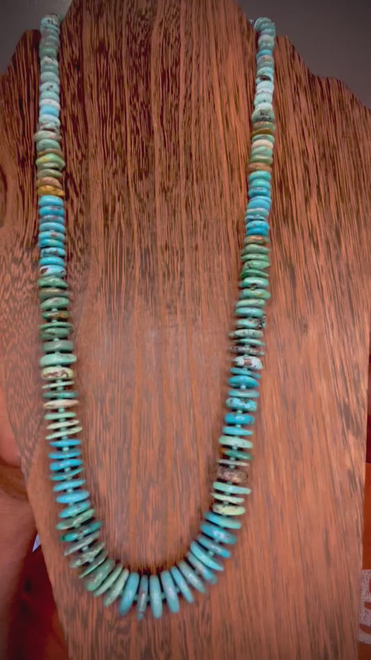 🔥CRAIG’S SMOKIN’ HOT STEAL🔥Sterling Silver Kewa (Santo Domingo) Pueblo Handmade Slabbed Kingman Turquoise 25” Necklace🔥