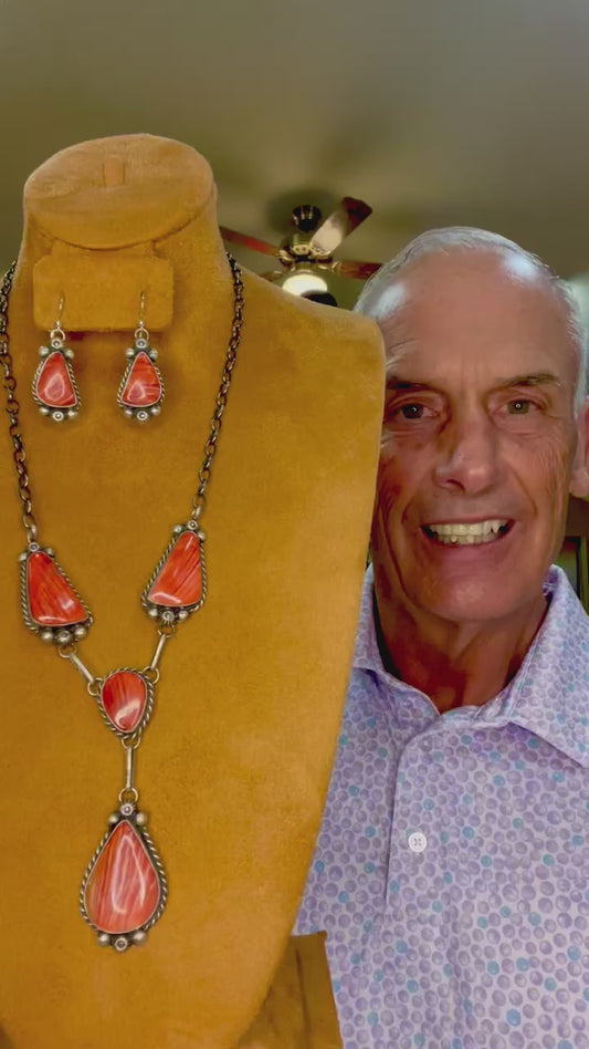 🔥CRAIGS SMOKIN’ HOT STEAL🔥 Sterling Silver Navajo Handmade Orange Spiny Oyster Lariat Earring Set🔥