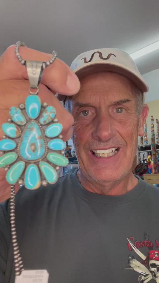 🔥CRAIG’S SMOKIN’ HOT STEAL🔥Sterling Silver Navajo Handmade Kingman Turquoise Adjustable Cluster Pendant (pendant only)🔥