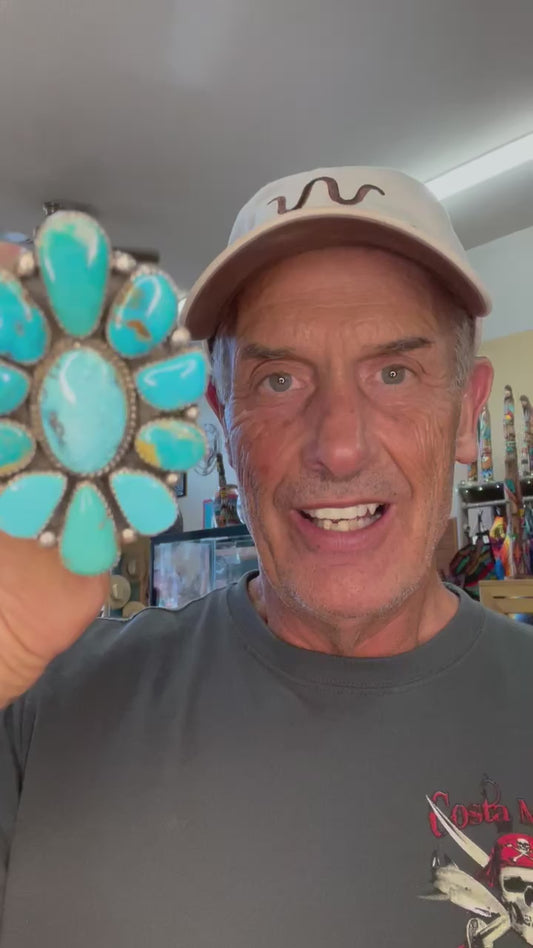 🔥CRAIG’S SMOKIN’ HOT STEAL🔥Sterling Silver Navajo Handmade Kingman Turquoise Adjustable Cluster Ring🔥