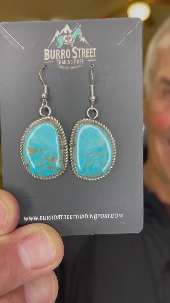 SOLD!!  Sterling Silver Navajo Handmade Kingman Turquoise French Hook Earrings