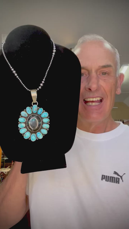 🔥CRAIG’S SMOKIN’ HOT STEAL🔥Sterling Silver Navajo Handmade Blue Moon and Kingman Turquoise Cluster Pendant (Pendant Only)🔥
