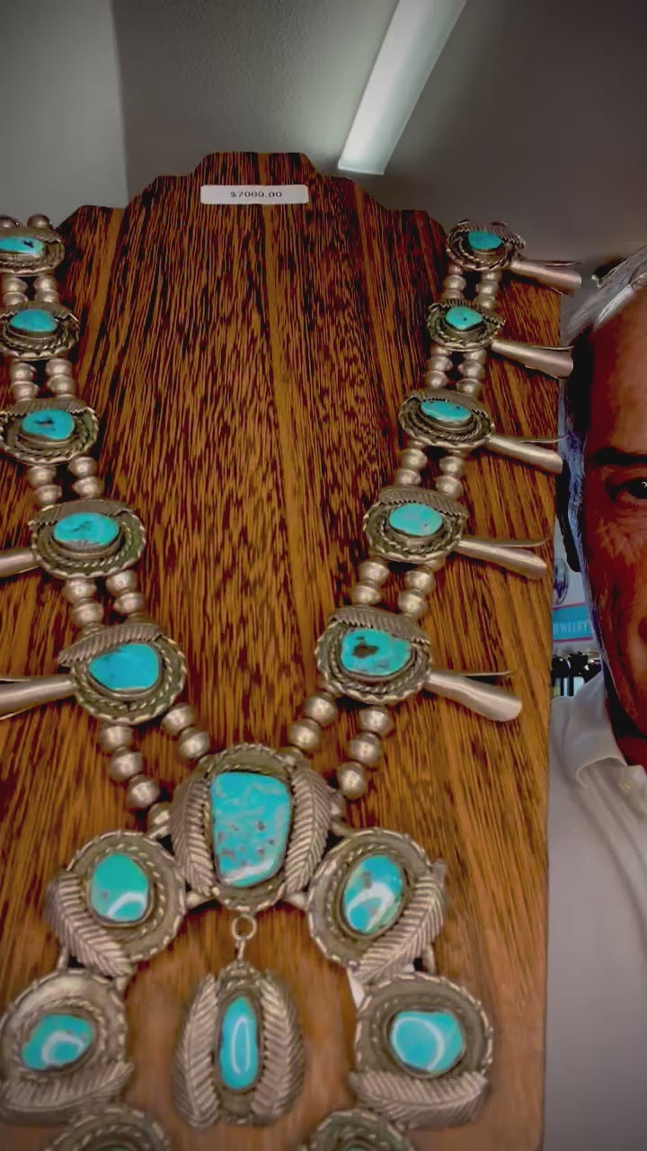 🔥CRAIG’S SMOKIN’ HOT STEAL🔥Sterling Silver Vintage Handmade Kingman Turquoise Squash Blossom Necklace🔥