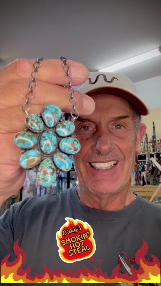🔥CRAIG’S SMOKIN’ HOT STEAL🔥Sterling Silver Navajo Handmade Kingman Turquoise 19” Necklace🔥