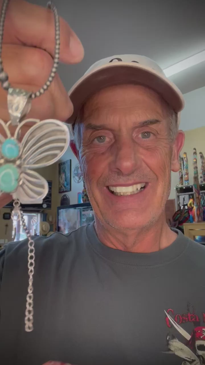 🔥CRAIG’S SMOKIN’ HOT STEAL🔥Sterling Silver Native American Handmade New Mexico Santa Rita Turquoise Butterfly Pendant🔥