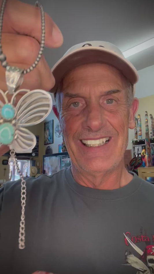 🔥CRAIG’S SMOKIN’ HOT STEAL🔥Sterling Silver Native American Handmade New Mexico Santa Rita Turquoise Butterfly Pendant🔥