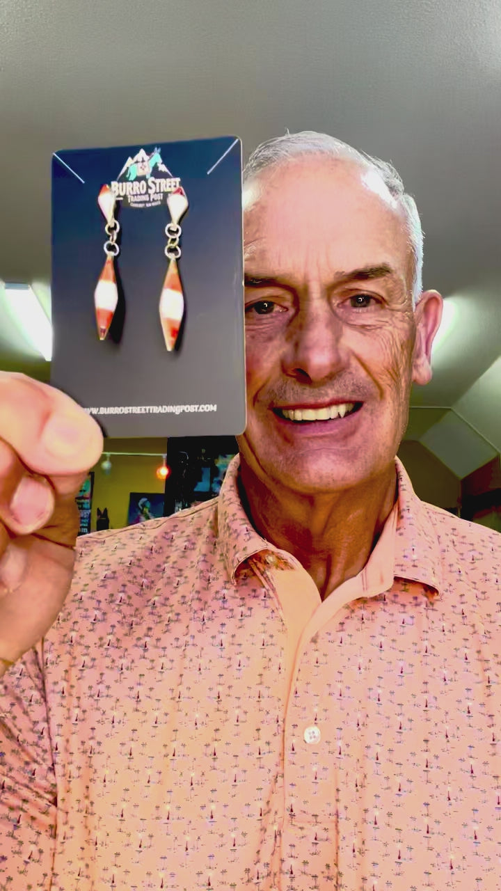 🔥CRAIGS SMOKIN’ HOT STEAL🔥 Sterling Silver Zuni Handmade Orange Spiny Oyster and White Opal Inlay Post Earrings🔥