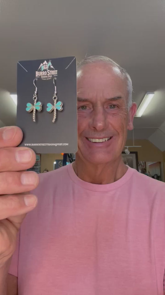 🔥CRAIGS SMOKIN’ HOT STEAL🔥 Sterling Silver Zuni Handmade Turquoise Dragonfly French Hook Earrings🔥