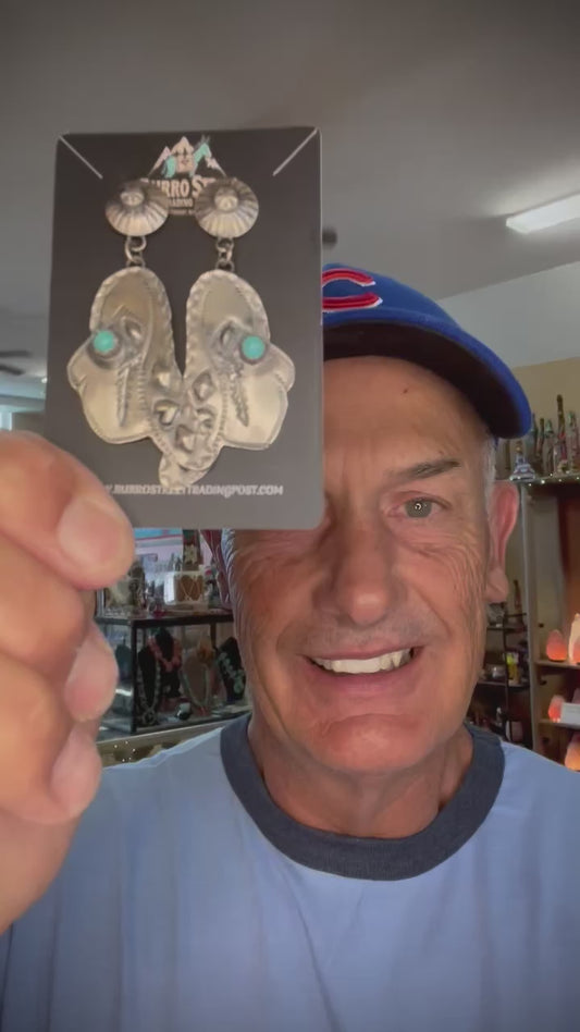 🔥CRAIGS SMOKIN’ HOT STEAL🔥 Sterling Silver Navajo Handmade Kingman Turquoise Stamped Cowboy Hat Earrings🔥