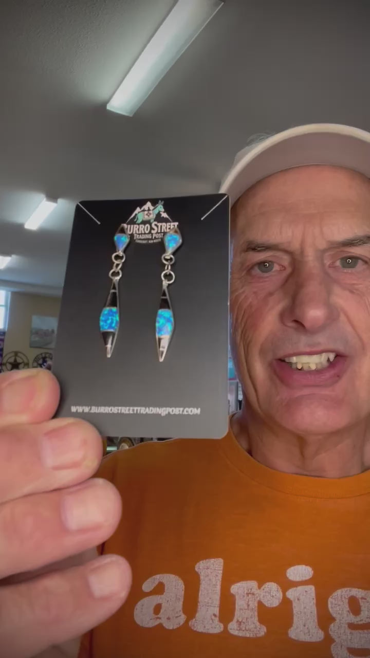🔥CRAIGS SMOKIN’ HOT STEAL🔥 Sterling Silver Zuni Handmade Blue Opal Inlay Post Dangle Earrings🔥