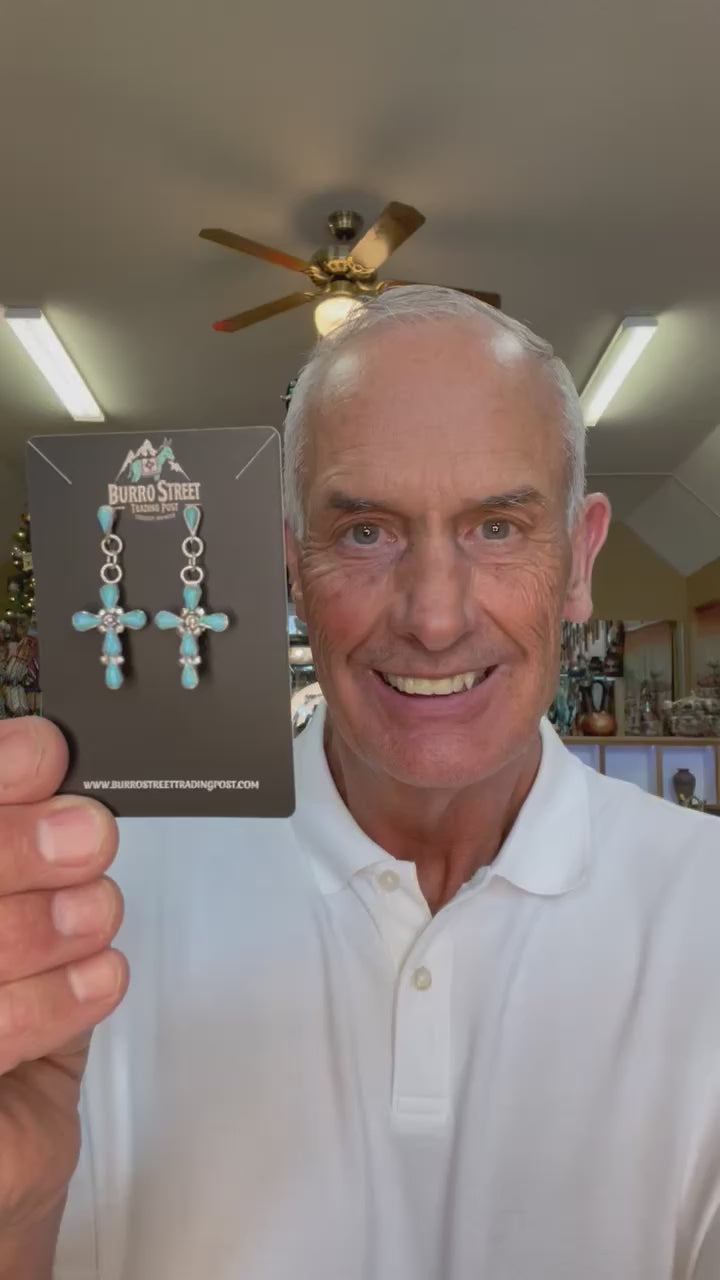 🔥CRAIGS SMOKIN’ HOT STEAL🔥 Sterling Silver Zuni Handmade Kingman Turquoise Cross Earrings🔥