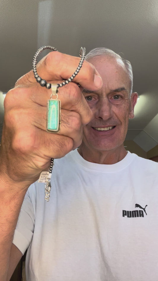 🔥CRAIG’S SMOKIN’ HOT STEAL🔥Sterling Silver Navajo Handmade Kingman Turquoise Bar Pendant🔥(Pendant Only)