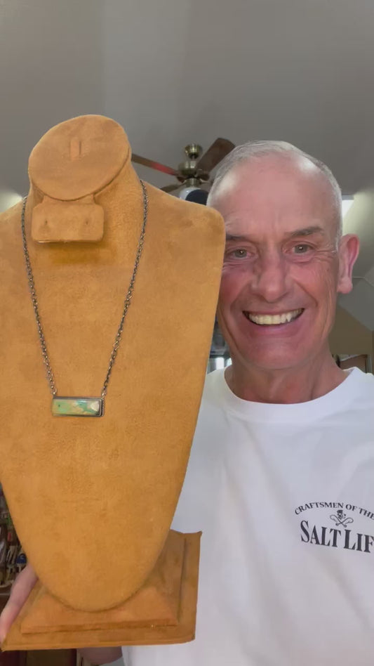 🔥SOLD in the 1st Hour🔥CRAIGS SMOKIN’ HOT STEAL🔥Sterling Silver Navajo Handmade Kingman Turquoise Bar Necklace 🔥
