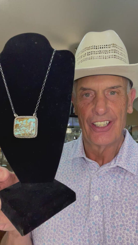 🔥CRAIGS SMOKIN’ HOT STEAL🔥Sterling Silver Navajo Handmade #8 Turquoise Square Necklace-16 1/2”🔥