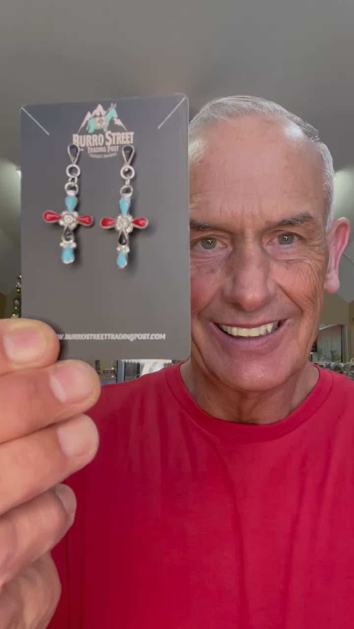 🔥CRAIGS SMOKIN’ HOT STEAL🔥 Sterling Silver Zuni Handmade Multi-stone Cross Earrings🔥