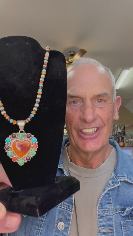 🔥SOLD🔥CRAIGS SMOKIN’ HOT STEAL🔥Sterling Silver Navajo Handmade Multi-stone Necklace and Heart Pendant🔥