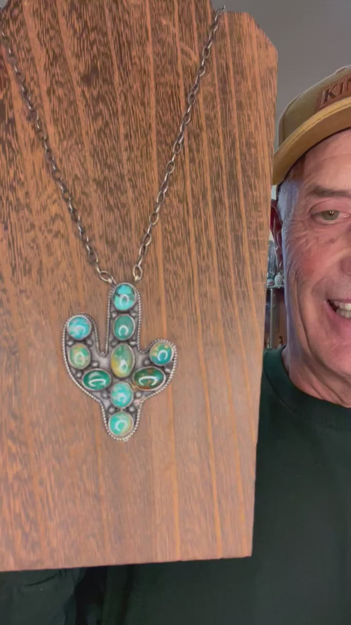 🔥CRAIG’S SMOKIN’ HOT STEAL🔥Sterling Silver Navajo Handmade Mixed Royston Turquoise 19” Cactus Necklace🔥