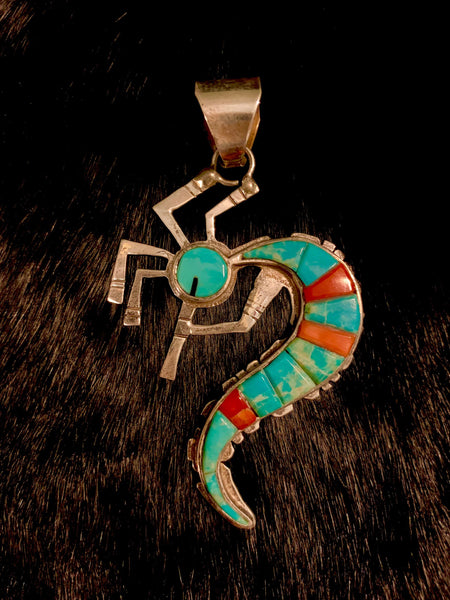 Kokopeli Navajo Handmade Sterling Silver and Multi Stone Pendant.