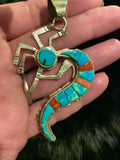 Kokopeli Navajo Handmade Sterling Silver and Multi Stone Pendant.