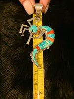Kokopeli Navajo Handmade Sterling Silver and Multi Stone Pendant.