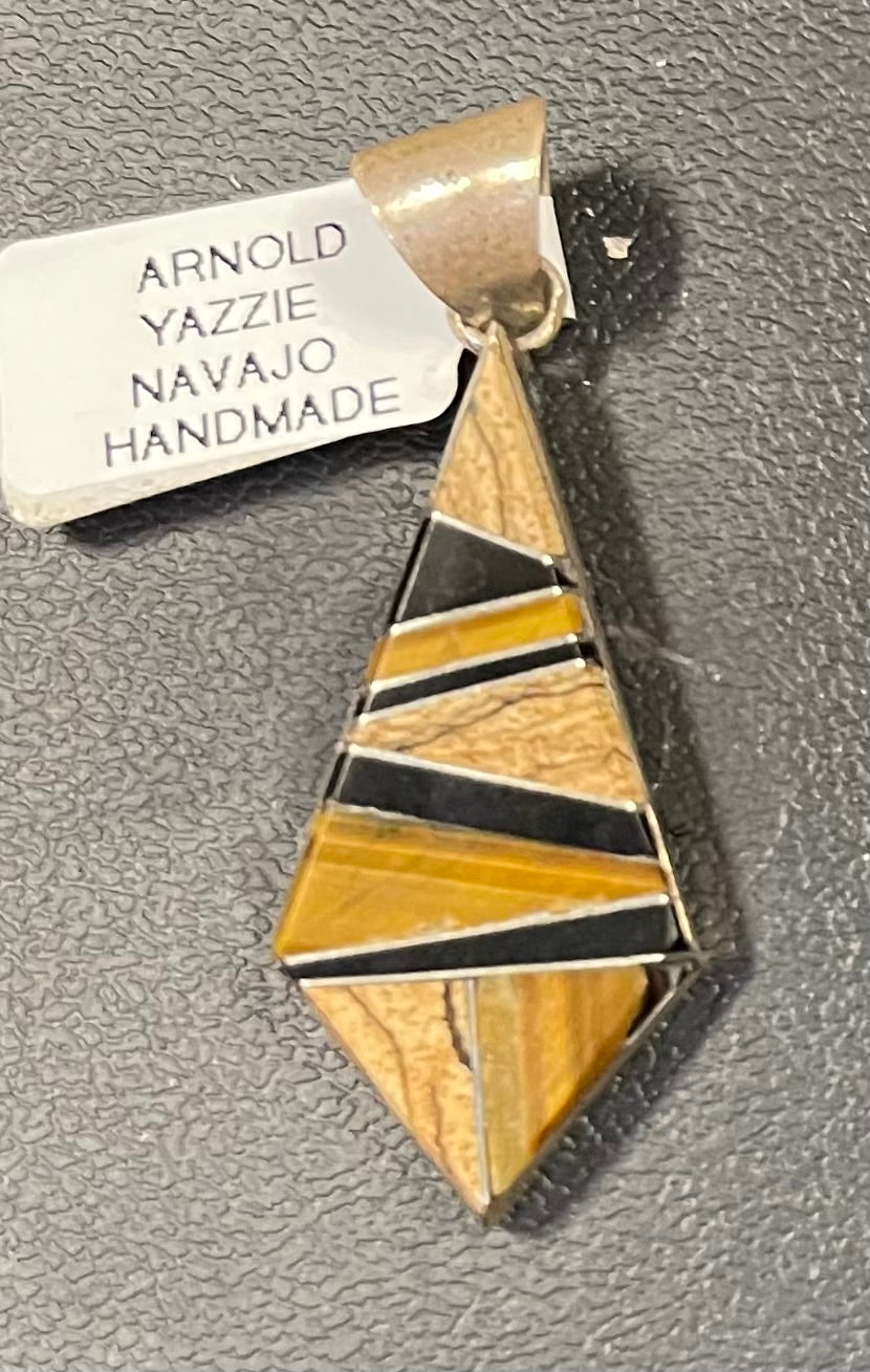 Tiger’s Eye/Onyx/Petrified Wood  Inlay Pendant #1