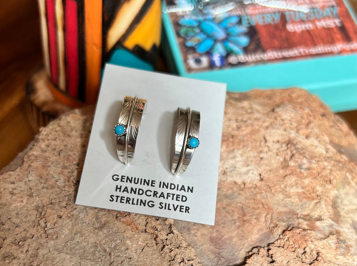 Turquoise Feather Hoop Earrings