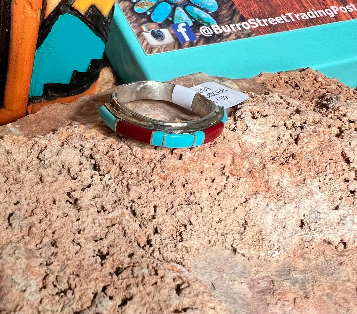 Turquoise and Coral Stacker Ring