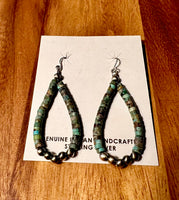 Turquoise Heshi and Navajo Pearl Loop Earrings